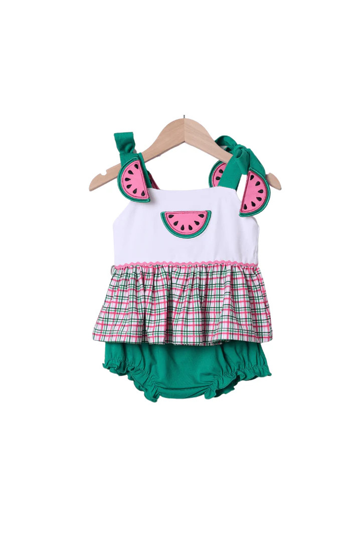 Pink and Green Watermelon Plaid Bloomer Set | The Smocked Flamingo