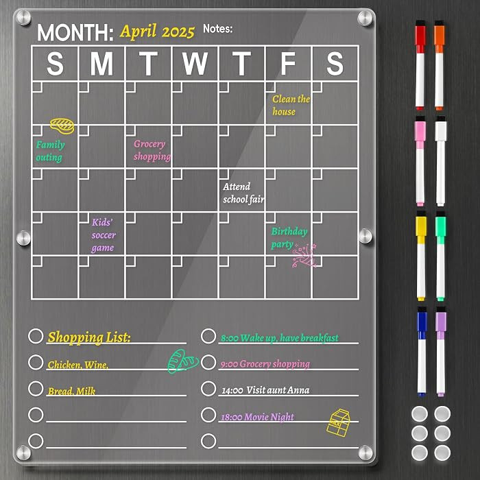 Large Acrylic Magnetic Calendar for Refrigerator, 2in1 Clear Fridge Calendar, Monthly Planning Bo... | Amazon (US)