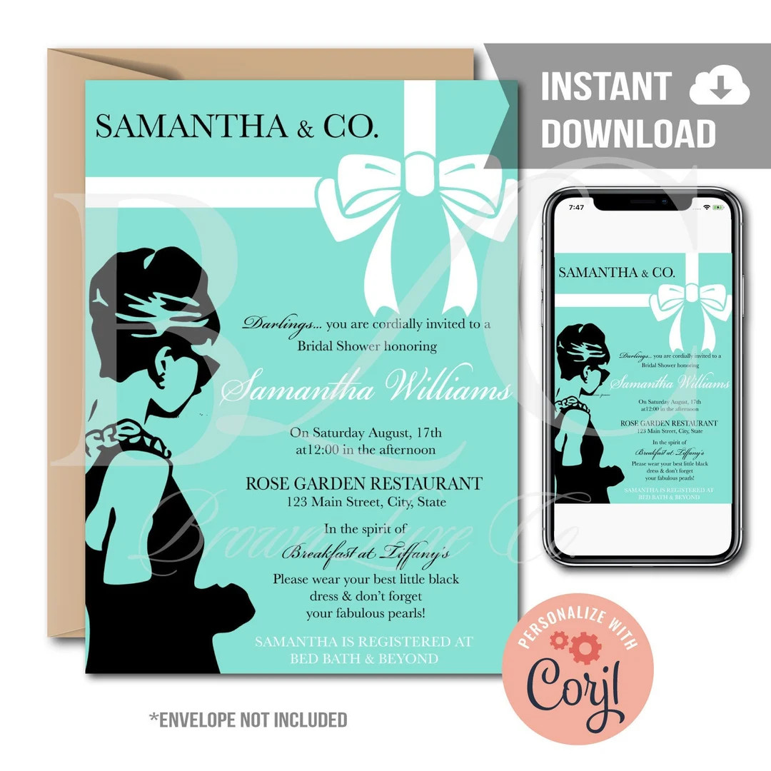 Breakfast at Tiffany's Inspired Themed Bridal Shower Invitation, Breakfast at Tiffany's Themed In... | Etsy (US)