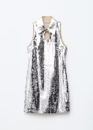 Clothing/Dresses & jumpsuits/Mini Dresses/Keyhole-Collar Sequin Mini Dress€ 249NewSilver3234363... | & Other Stories EU