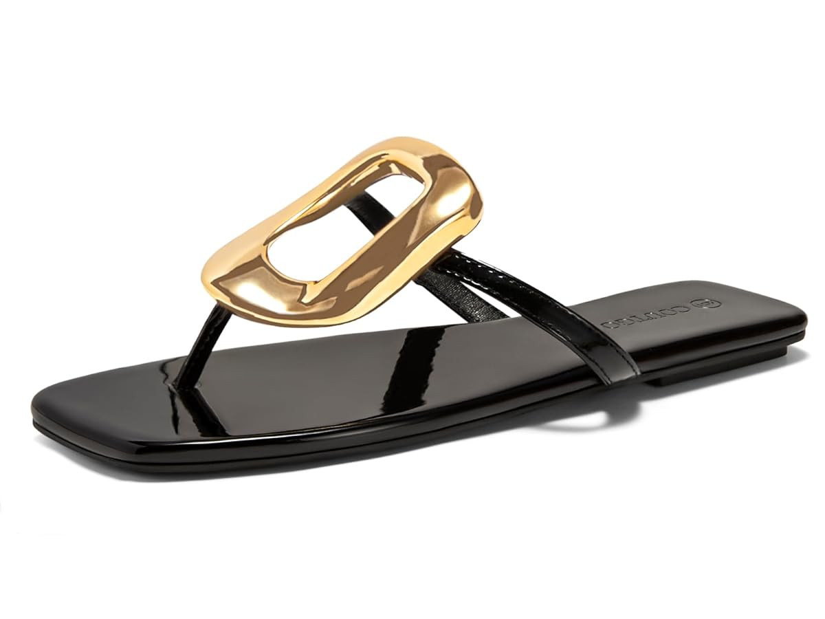 Coutgo Womens Flat Sandals Comfortable Flip Flops Slide Sandals Summer Beach Shoes with Metal Dec... | Amazon (US)