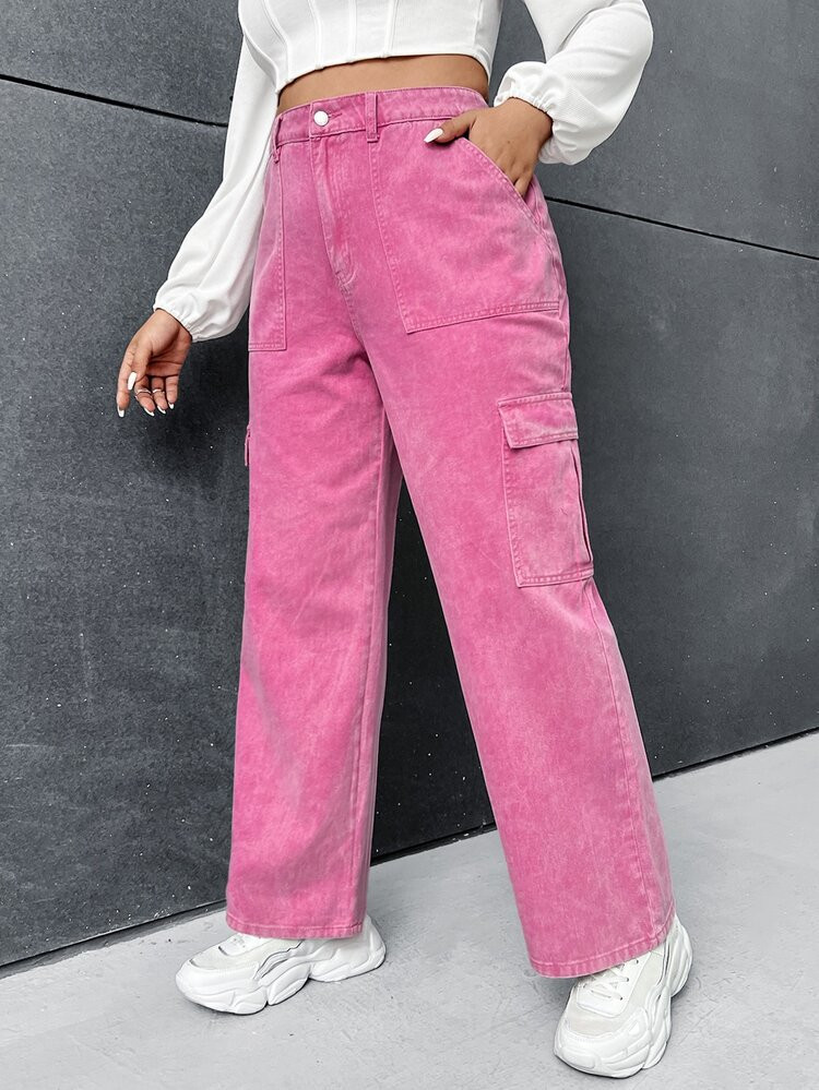 SHEIN Plus Flap Pocket Cargo Jeans | SHEIN