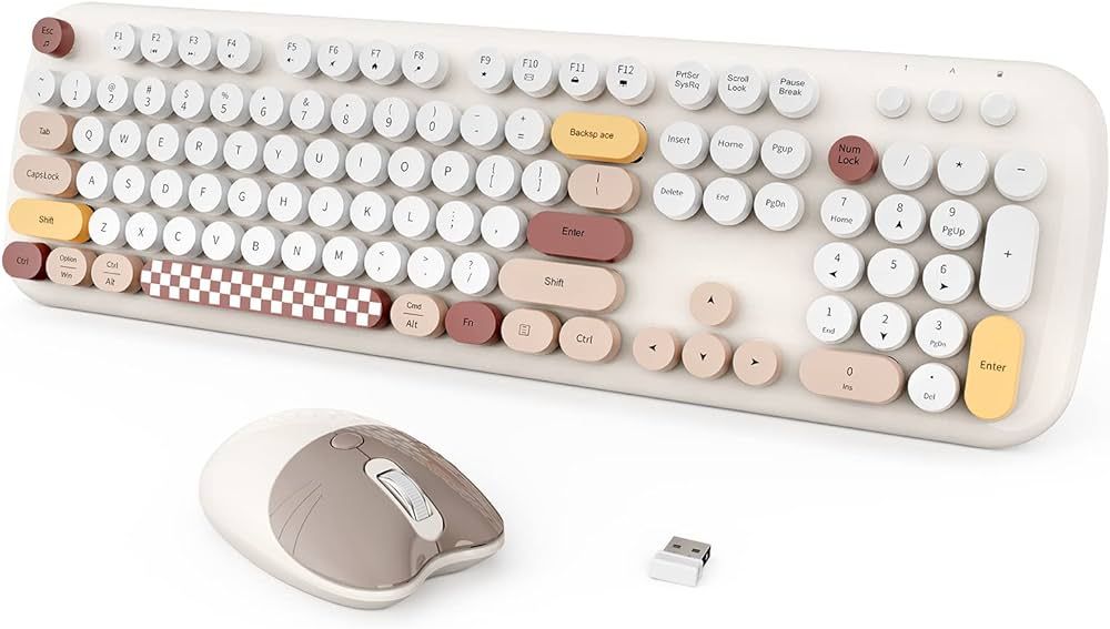 Wireless Keyboard, COOFUN Cute Colorful 104 Keys Full Size Typewriter Keyboard Retro Cordless Key... | Amazon (US)