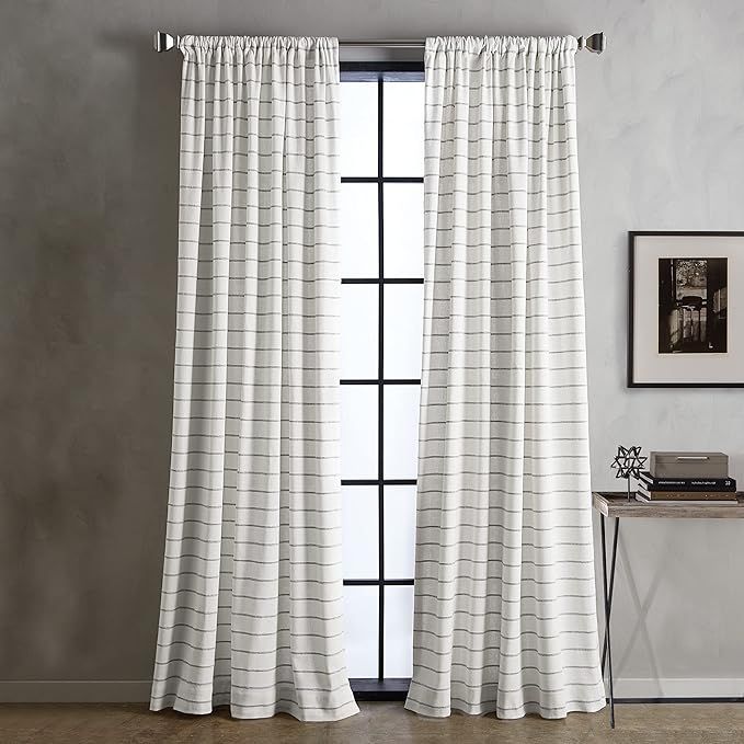 DKNY Baltic Striped Window Curtains for Living Room Rod Pocket Panel Pair, 50 x 84 inch, White | Amazon (US)