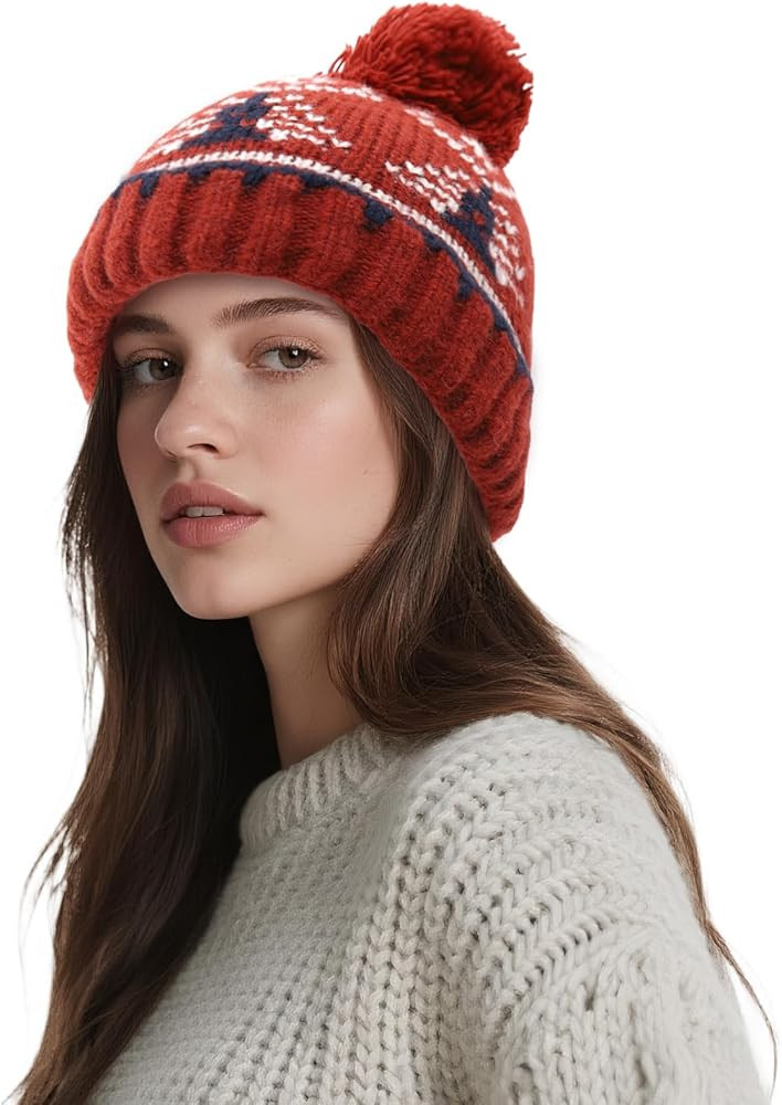 DOCILA Winter Beanie Hat for Women Warm Fleece Lined Pom Knit Earflap Hats Cute Outdoor Snow Ski ... | Amazon (US)