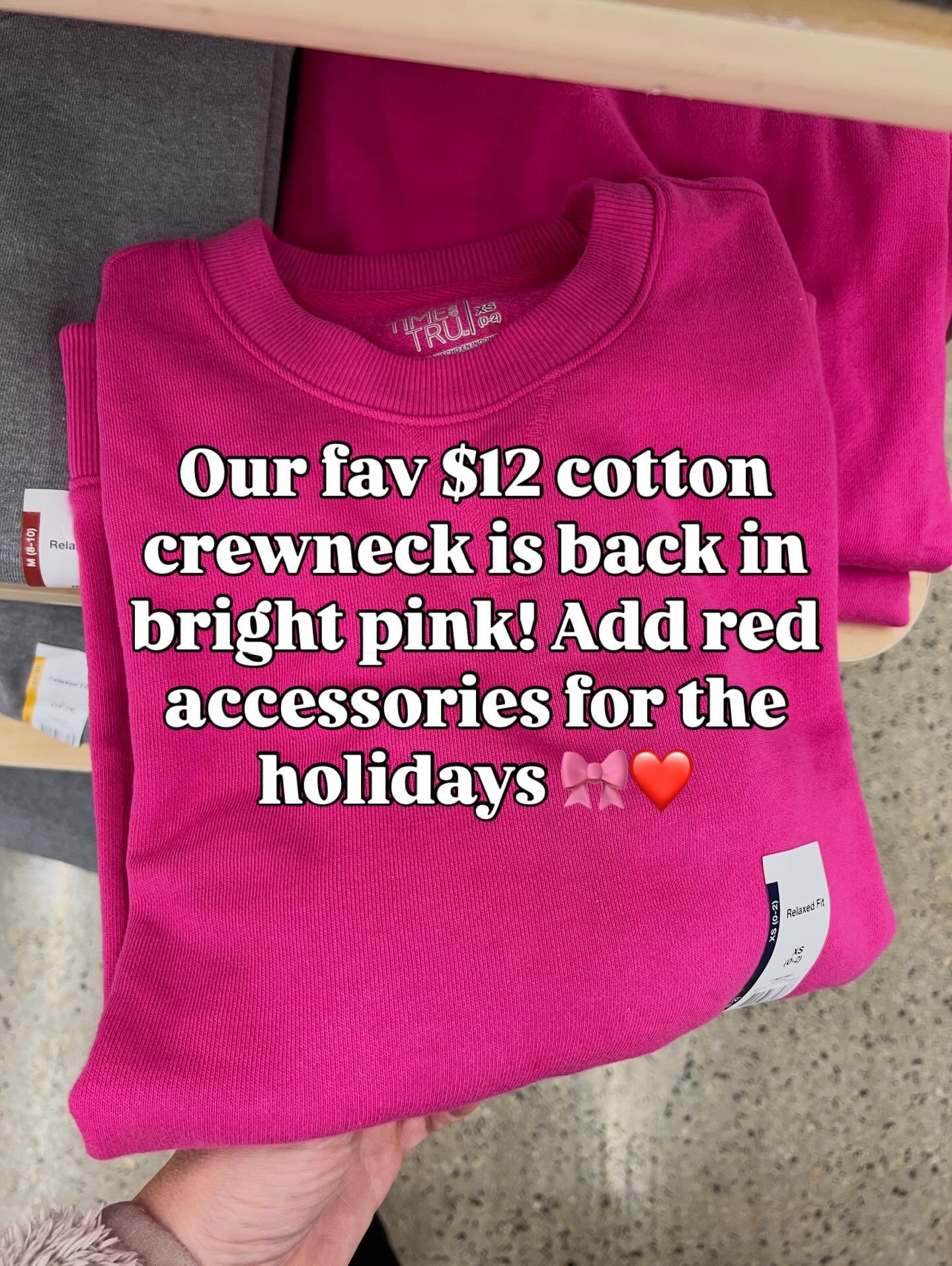 Walmart $12 cotton crewneck in a new hot pink! I’ll revisit this one in February! #walmartfashion 

#LTKFindsUnder100 #LTKFindsUnder50