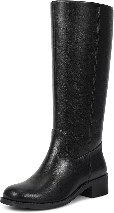 ISNOM Knee High Boots for Women Round Toe Chunky Block Riding Tall Boots with Side Zipper and Low... | Amazon (US)