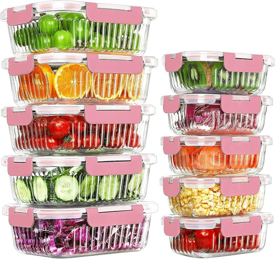 KOMUEE 10 Packs Glass Meal Prep Containers with Lids, Glass Food Storage Containers Set, Airtight... | Amazon (US)