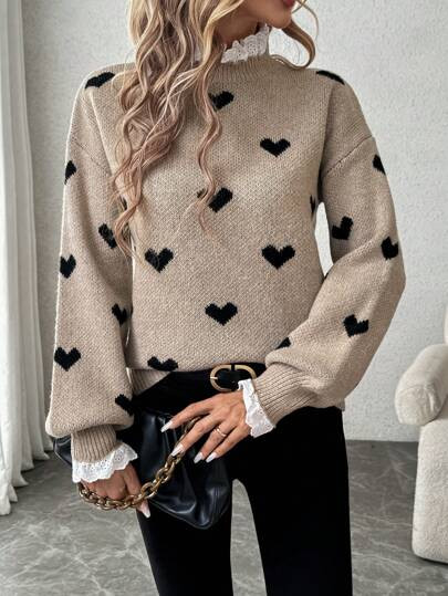 SHEIN LUNE Women Casual Ruffle Collar Knitted Sweater, Simple & Fashionable, For Daily Wear | SHEIN