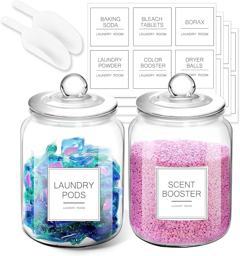 Laundry Pods Glass Jars - Half Gallon Airtight Containers with Scoop and Labels for Organization ... | Amazon (US)