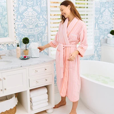 Monogrammable Blue Millie 100% Cotton Women’s Long Plush Robe | Weezie | Weezie Towels