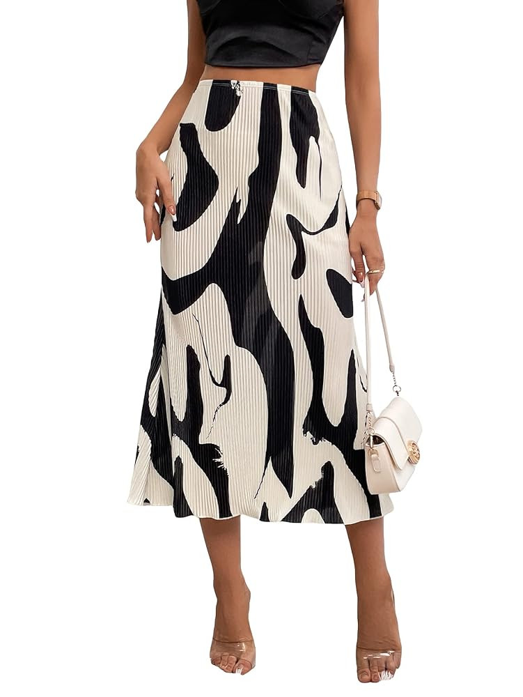 Verdusa Women's High Waist Graphic Print A Line Pleated Long Skirt | Amazon (US)