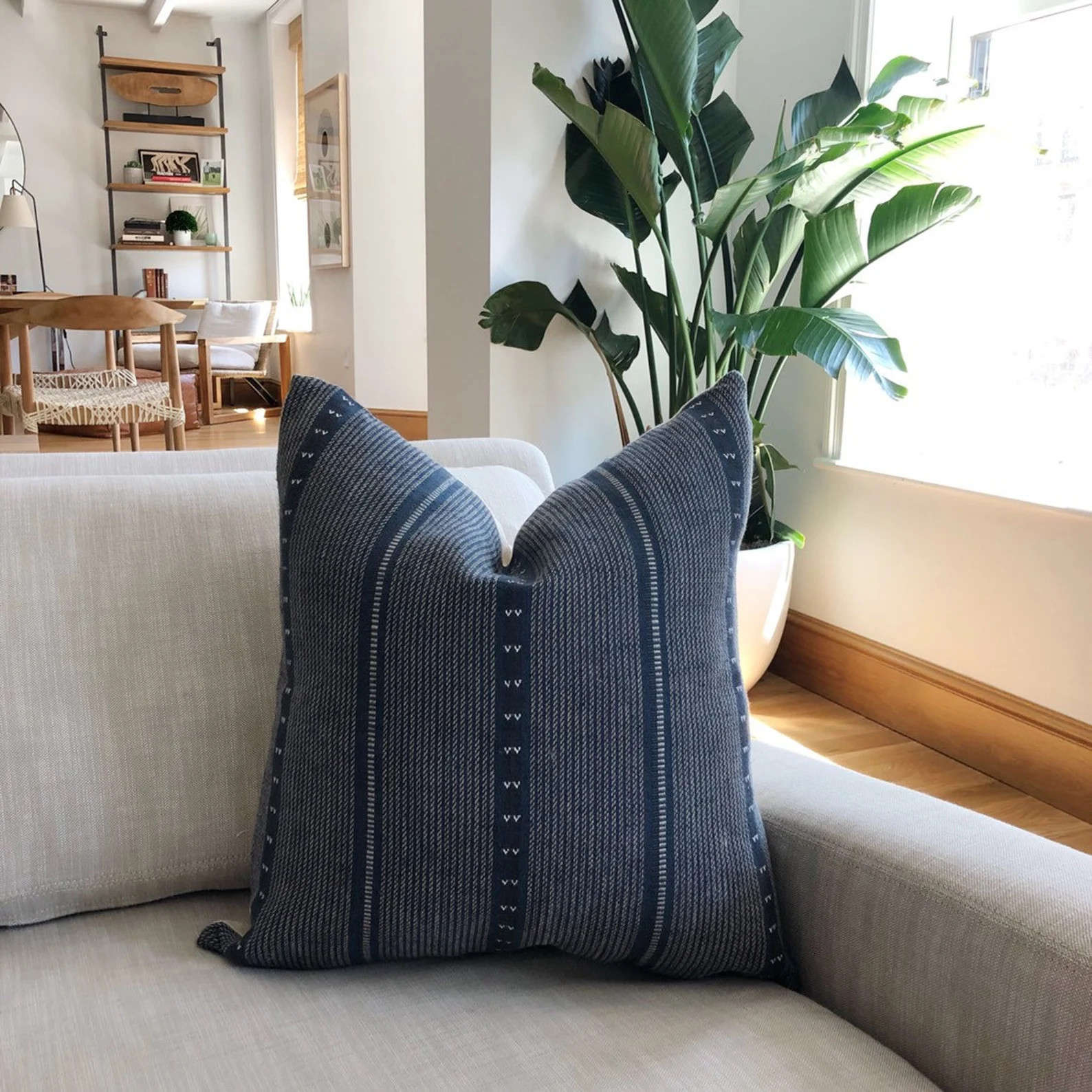 Navy Blue Striped Linen Pillow Cover Zak Fox Poncho Nautical Throw Pillow | Etsy (US)
