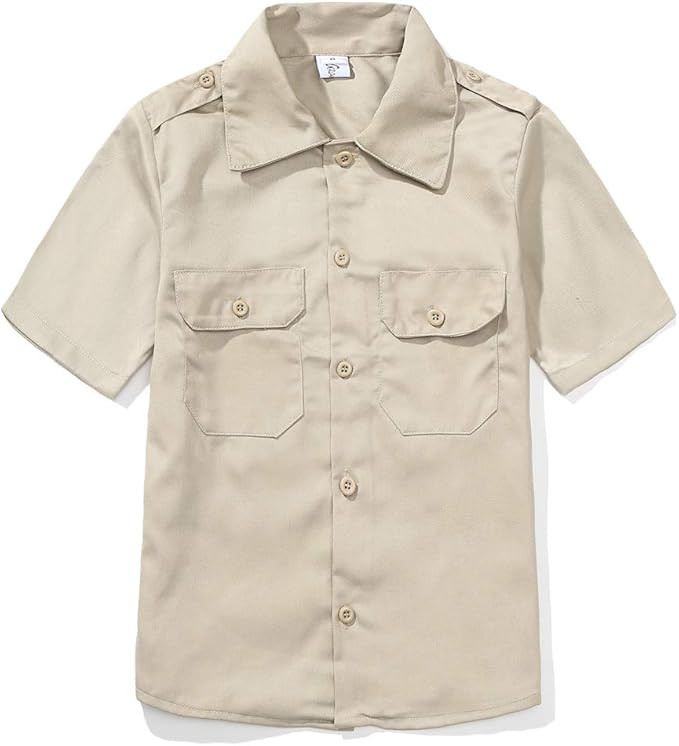 GRANDWISH Boys Short Sleeve Button-Down Shirt, Kids Work Shirt, Khaki 6-14 | Amazon (US)