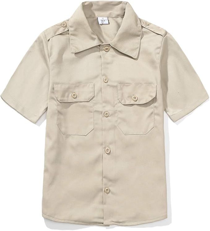GRANDWISH Boys Short Sleeve Button-Down Shirt, Kids Work Shirt, Khaki 6-14 | Amazon (US)