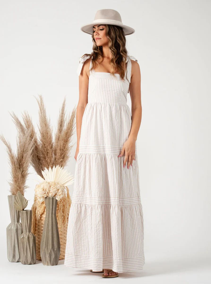 CAPRI MAXI DRESS-BEIGE STRIPE | LUCCA COUTURE