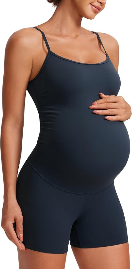 CRZ YOGA Butterluxe Maternity Cami Strap Workout Romper - U Neck Casual Shorts Jumpsuit Pregnancy... | Amazon (US)