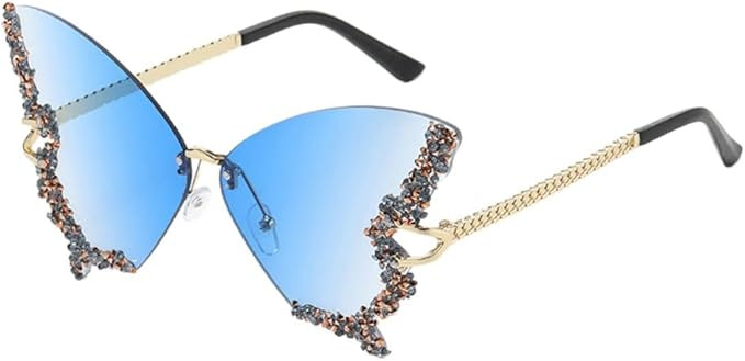 Amazon.com: Shiratori Women's Retro Classic Butterfly Shape Diamond Rimless Sunglasses UV Blockin... | Amazon (US)