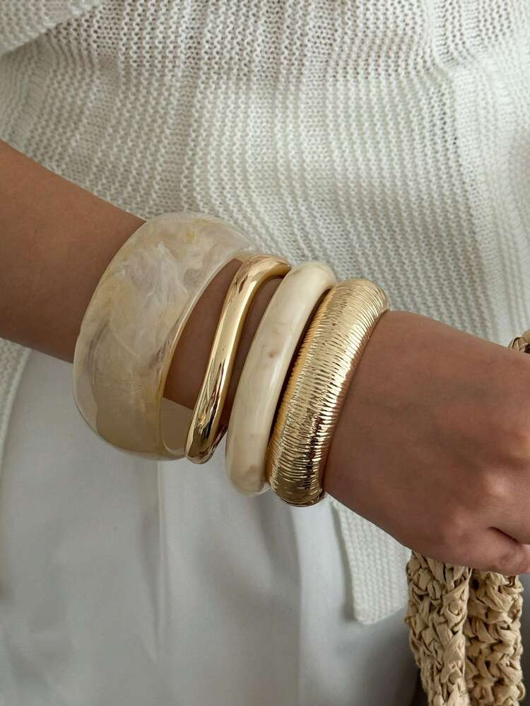 1pc/4pcs/Set Bohemian Geometric Asymmetrical Arc Stripe Resin Cuff Bracelet, Luxurious Casual Party Women & Couples Wedding Holiday Versatile Jewelry Gift (The Material And Color Of The Bracelet Are Subject To The Actual Product) | SHEIN