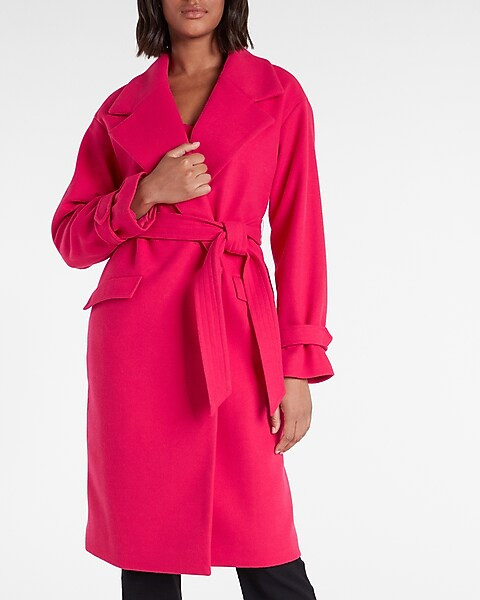 Belted Wrap Front Faux Wool Coat | Express