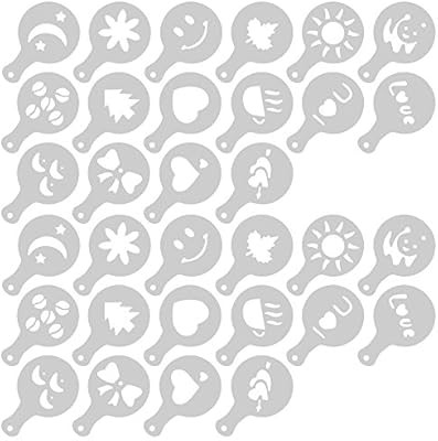 32 Pcs Coffee Decorating Stencils, SENHAI 2 Pack 32 Pcs Foam Latte Art Stencils Barista Template ... | Amazon (US)