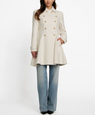 Guess Women's Double-Breasted Skirted Coat - Cream White | Macy's