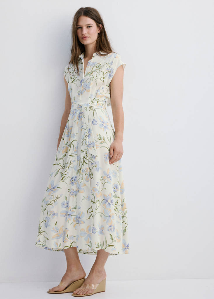 Floral-print shirt-style dress ecru - Woman - 0 - MANGO | Mango (US/MX/AU)