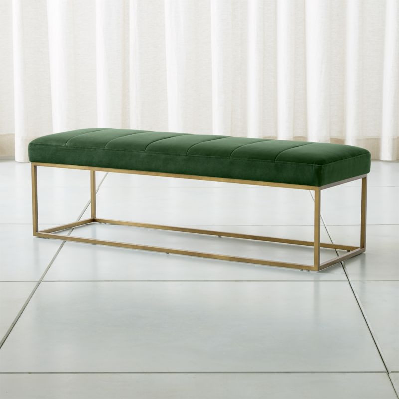 Channel Dark Green Velvet Bench with Brass Base + Reviews | Crate & Barrel | Crate & Barrel