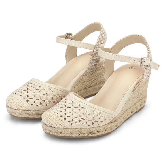 Pennysue Women's Espadrilles Wedge Sandals Nude Platform Ankle Strap Sandals Size 7M | Walmart (US)