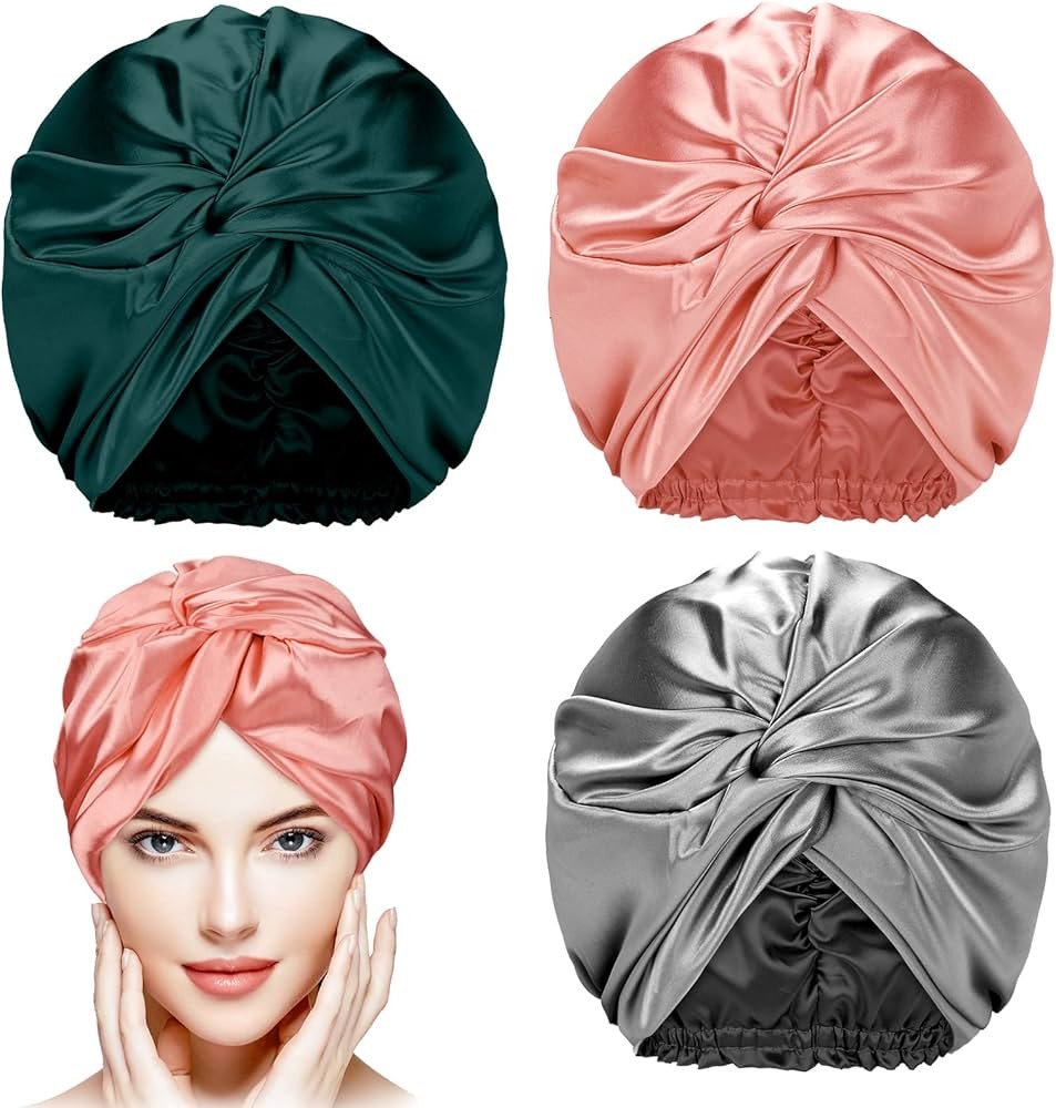 Vabean 3 Pcs Silk Bonnet for Sleeping Women Adjustable Satin Hair Wrap Double Layer Bonnet Cap Ni... | Amazon (US)