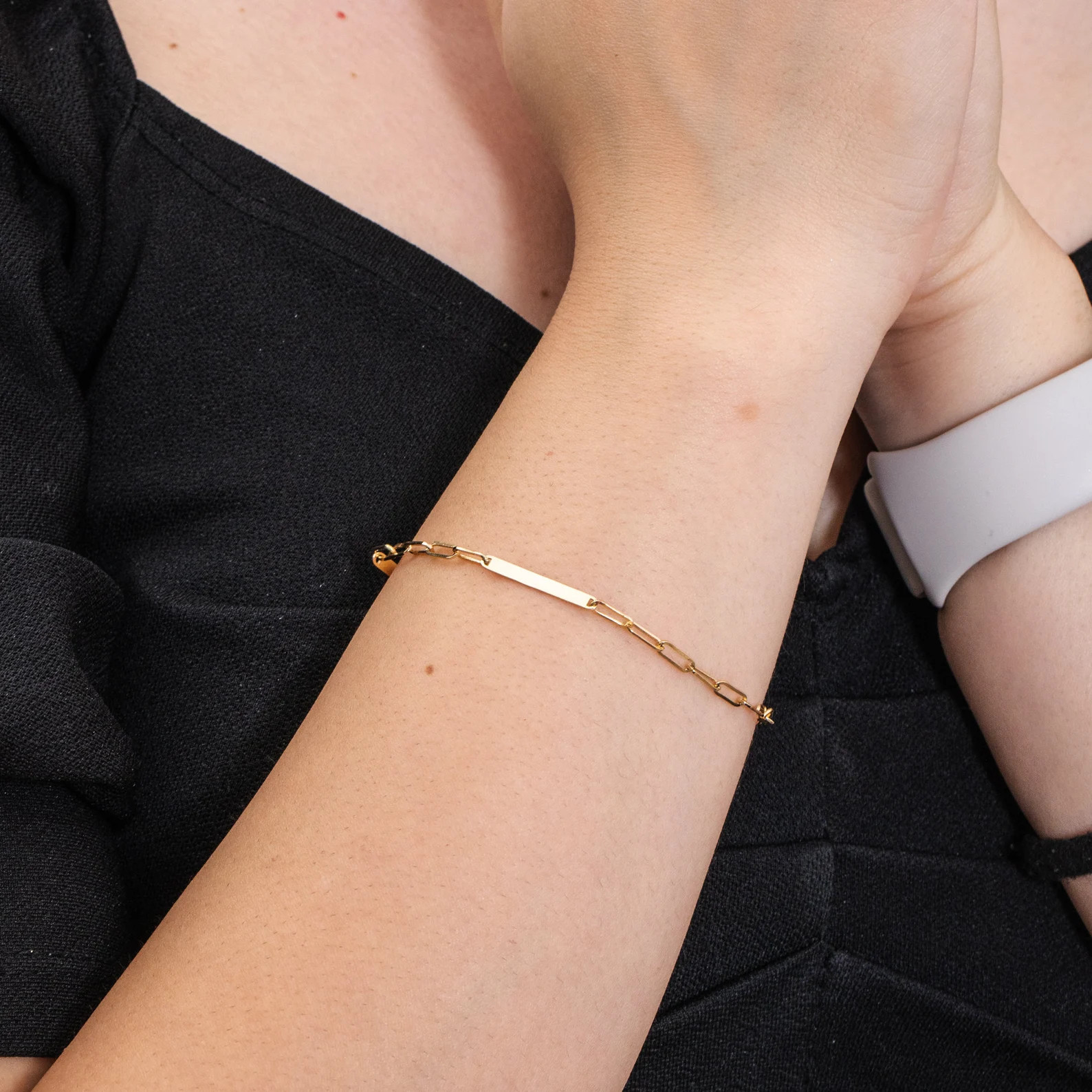 Personalized Multiple Engraved Date Name Bracelet in 14K Solid Gold, Dainty Paperclip Chain Custo... | Etsy (US)