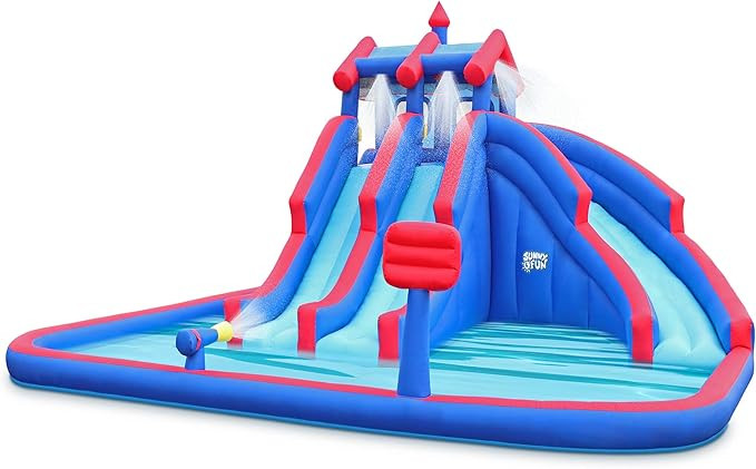 Sunny & Fun Mega Sport Inflatable Water Triple Slide Park – Heavy-Duty for Outdoor Fun - Climbi... | Amazon (US)