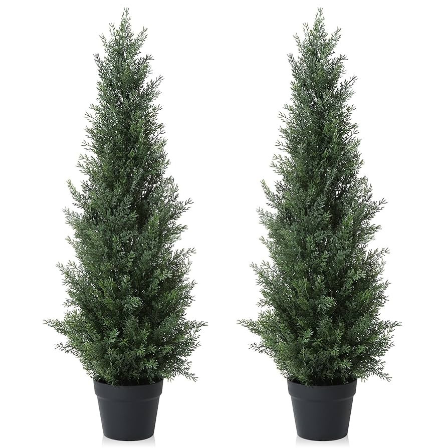 3FT Artificial Cedar Topiary Trees for Outdoors Potted Fake Cypress Trees Faux Evergreen Plants f... | Amazon (US)