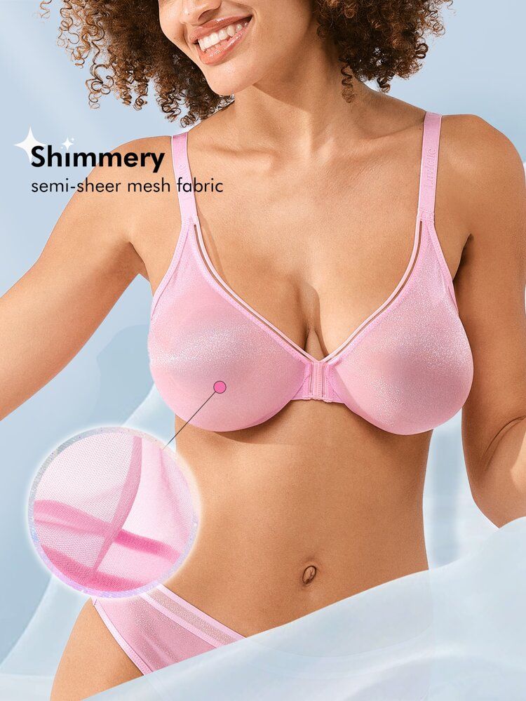 Luvlette Sheer Fantasy Shimmer Full Support Plunging Bra | SHEIN