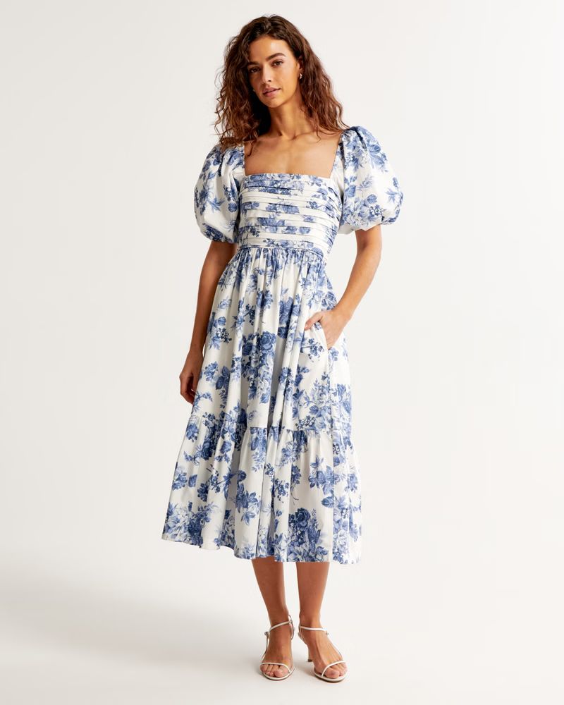 Women's Emerson Poplin Puff Sleeve Midi Dress | Women's | Abercrombie.com | Abercrombie & Fitch (US)