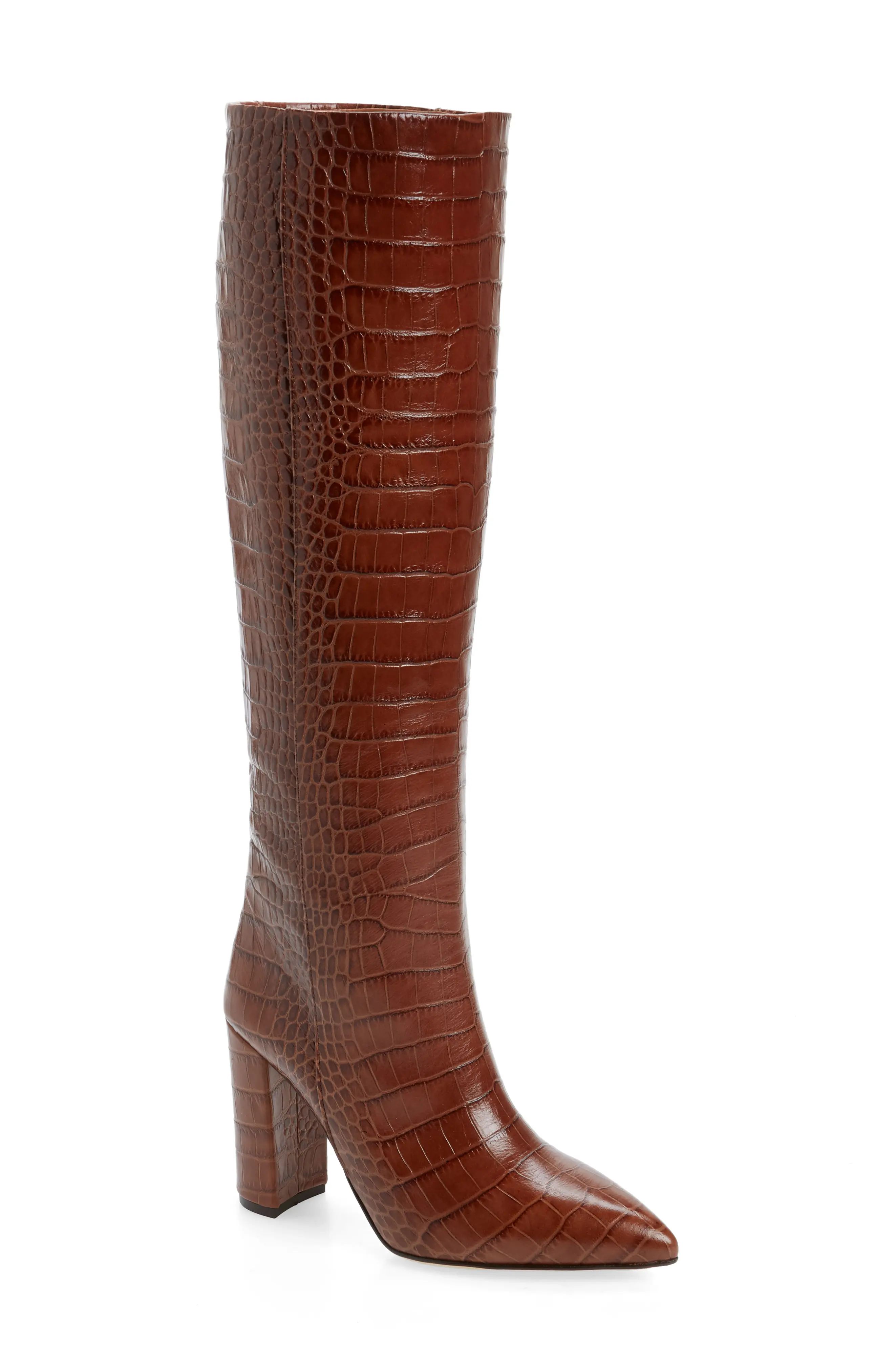 Women's Paris Texas Croc Embossed Over The Knee Boot, Size 6.5US / 36.5EU - Brown | Nordstrom