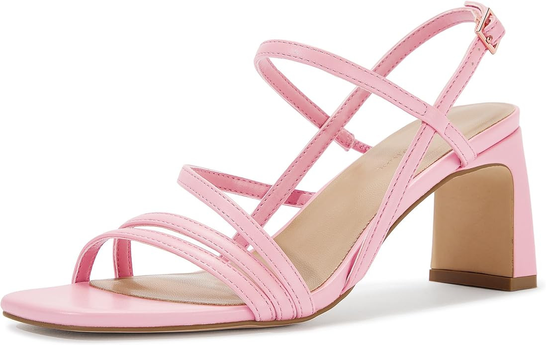 CosyFever Women's Strappy Block Heels 3 Inch, Square Open Toe Dress Heels with Adjustable Slingba... | Amazon (US)