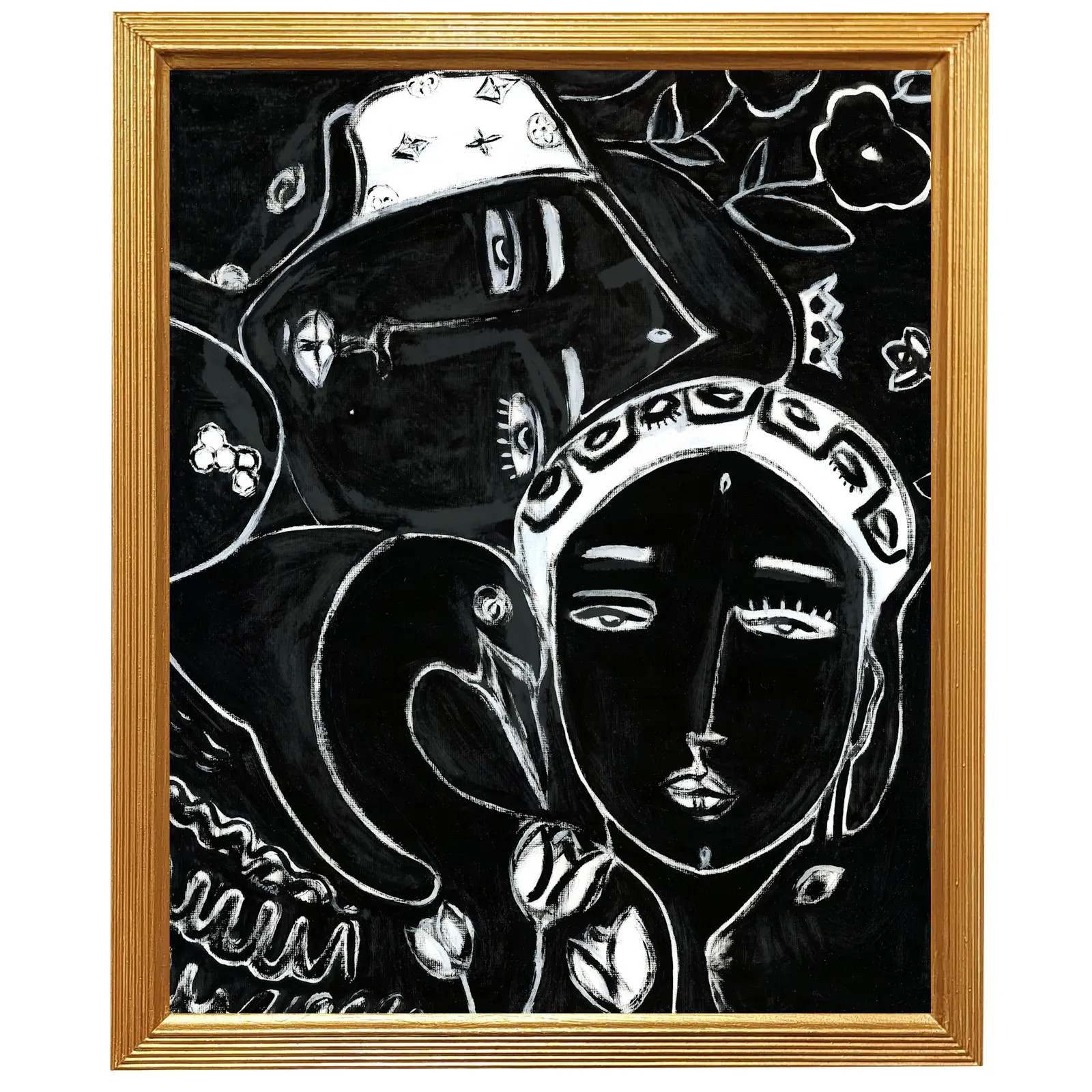 Wild Summer III Black & White Abstract Pop Art Portrait Oil Painting by Alexandra Swistak, Framed | Chairish