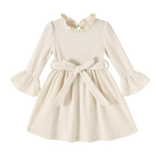 JEELLIGULAR Toddler Girl Dress Long Sleeve Knit Sweater Dress for Kids Little Girl Dresses Fall Winter Clothes Outfits(Off-White,2-3T) | Amazon (US)