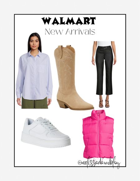 Walmart new arrivals - striped button down, cowboy boots, pink puffer vest, faux leather pants, platform sneakers 

#LTKstyletip #LTKsalealert #LTKunder50