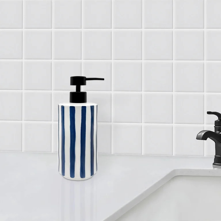 Mainstays Blue Stripe Hand Painted Stoneware Soap Pump | Walmart (US)
