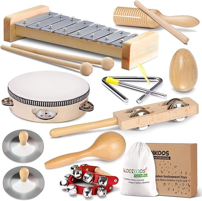 Amazon.com: LOOIKOOS Toddler Musical Instruments International Natural Wooden Music Set for Toddl... | Amazon (US)