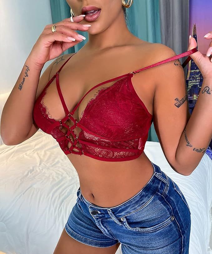 Buitifo Womens Cami Bra Criss Cross Eyelash Crop Top Bra Sexy Vest Bralette Busiter Lingerie | Amazon (US)