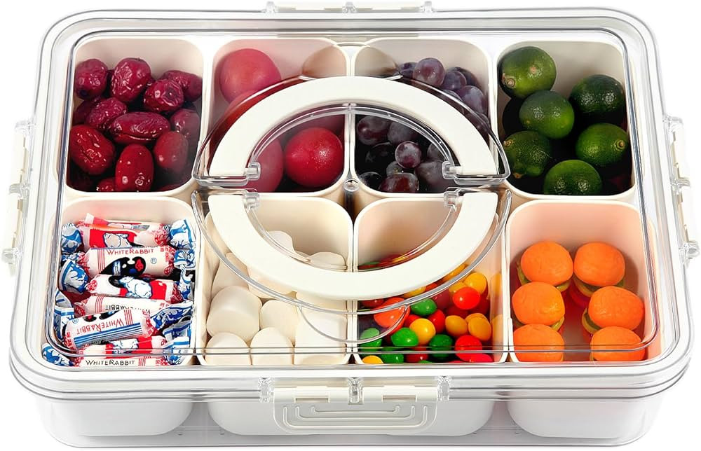 Snackle Box Container, Divided Serving Tray with Lid and Handle, Snack Box Charcuterie Container ... | Amazon (US)