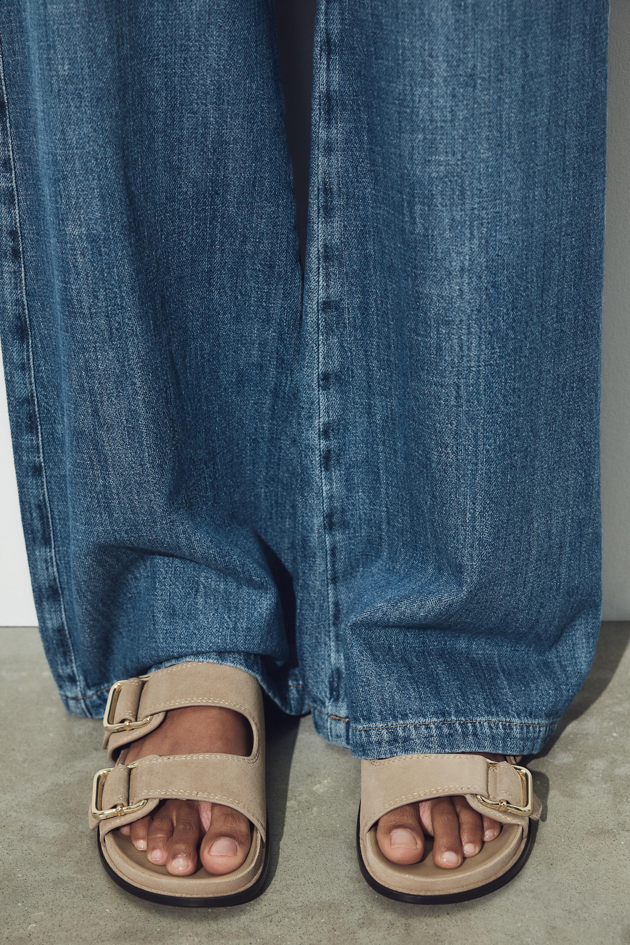 SPLIT LEATHER STRAPPY FLAT SANDALS | Zara US