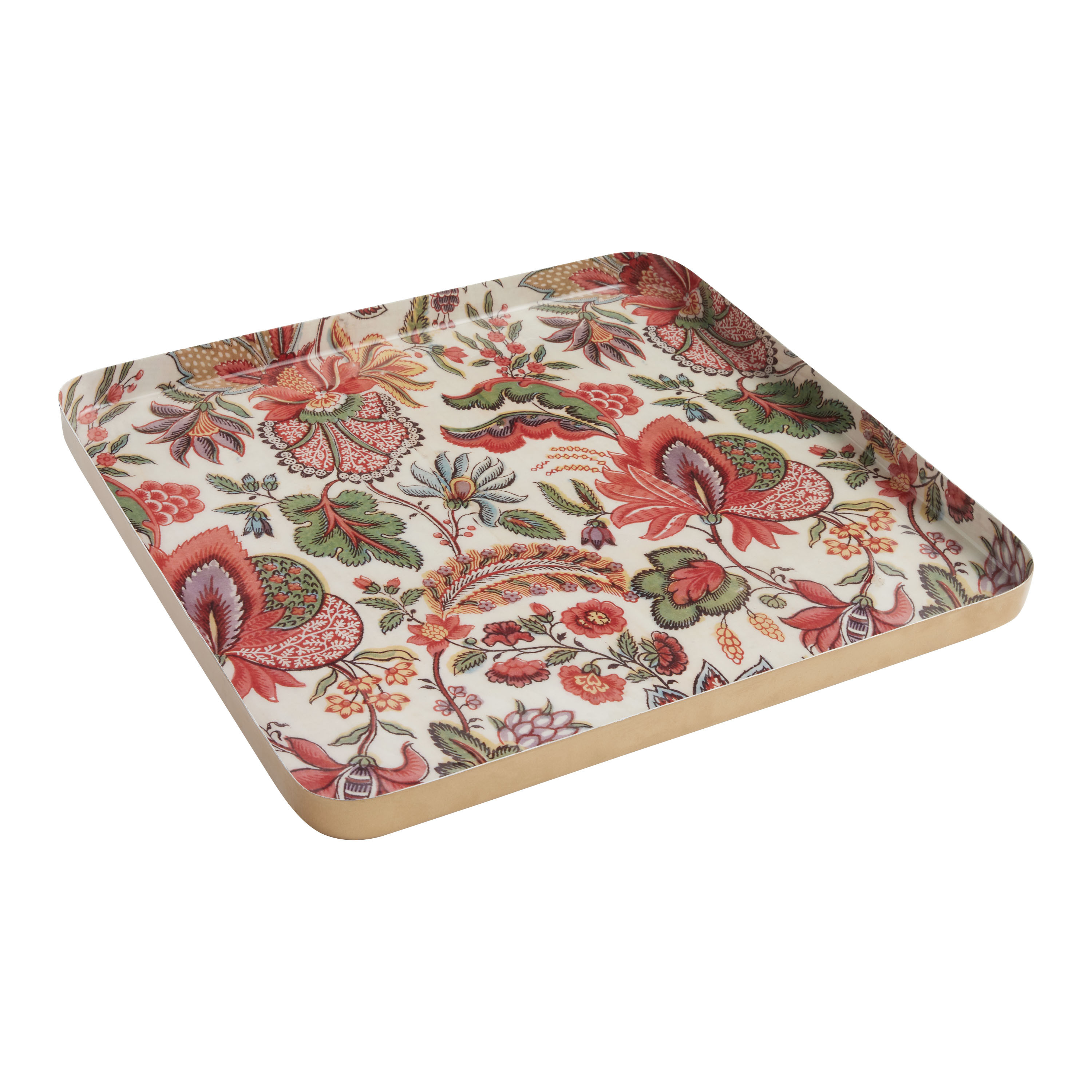 Square Large Metal Floral Hand Painted Serving Tray | World Market