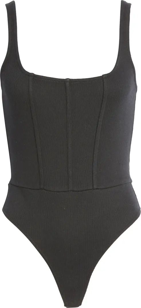 Corset Detail Cotton Blend Rib Bodysuit | Nordstrom