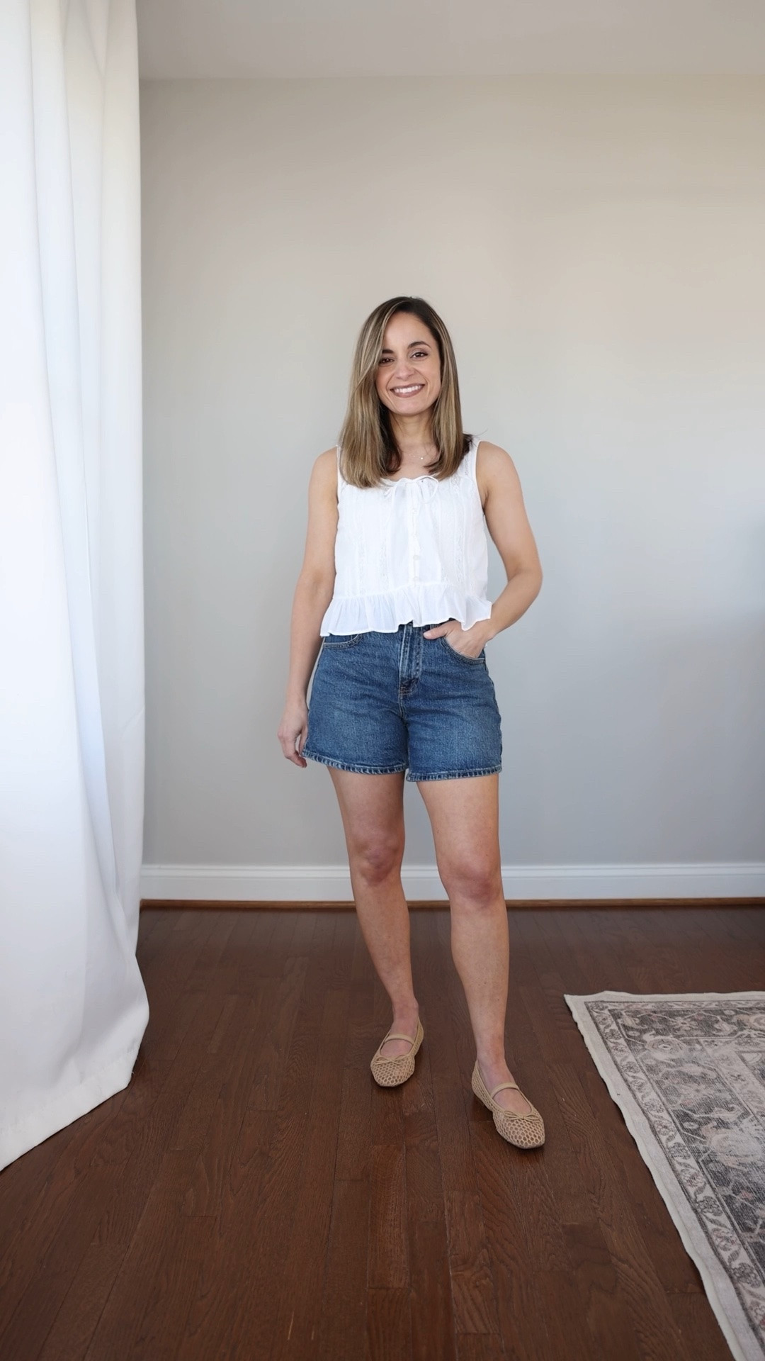 The Dad Shorts are 20% off! When I did my denim shorts side by side, this was the pair most people said looked the best on me. I’ll take it!

Sized up for a little more room 

Shorts: 25 
Top: xxs