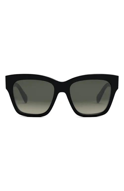 CELINE Triomphe 55mm Round Sunglasses in Shiny Black /Gradient Brown at Nordstrom | Nordstrom