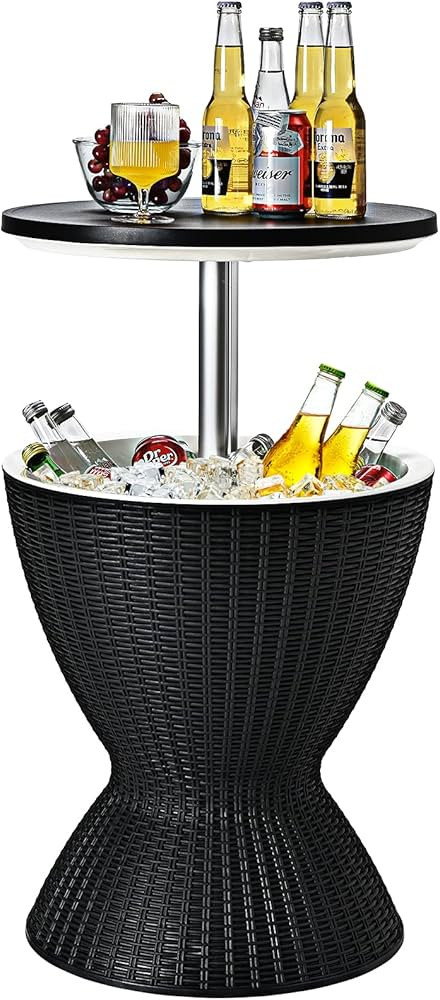 Giantex Cool Bar Table, 8 Gallon Beer and Wine Cooler, Rattan Style Patio Bar Tables, Height Adju... | Amazon (US)
